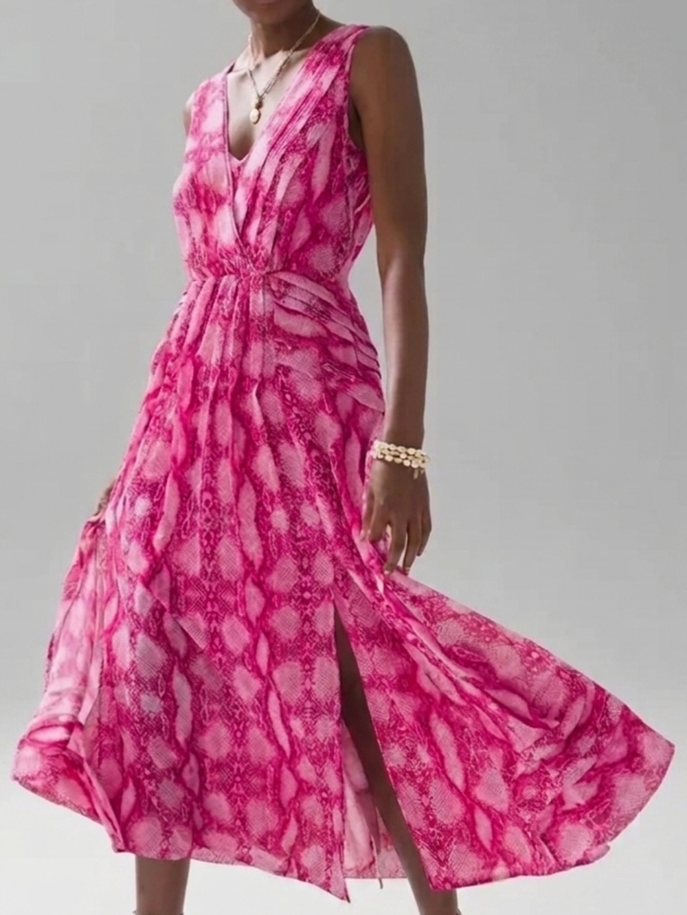 White House Black Market Pink Snake-Print Midi Dress